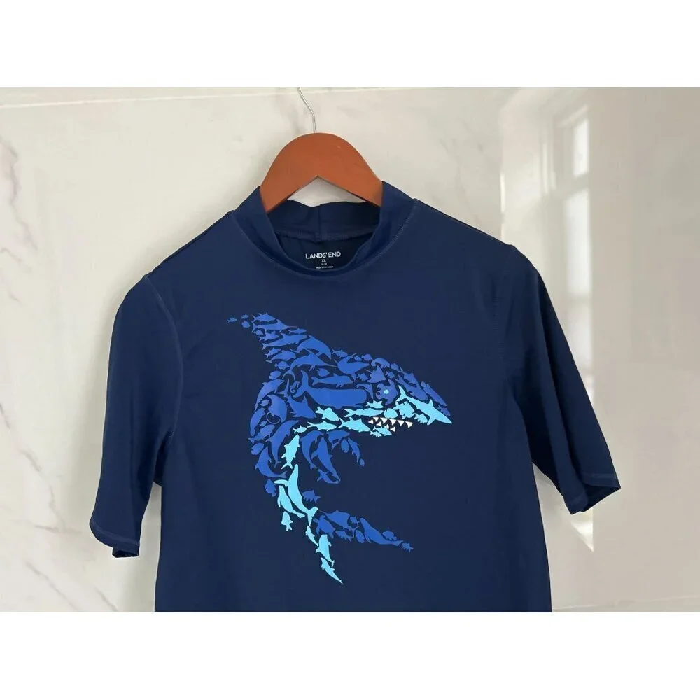 Lands End Swim Set Rah Guard Blue Shark in Navy Blue Size XLarge